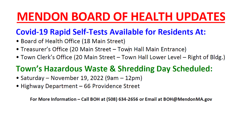 free covid tests available at mendon town hall